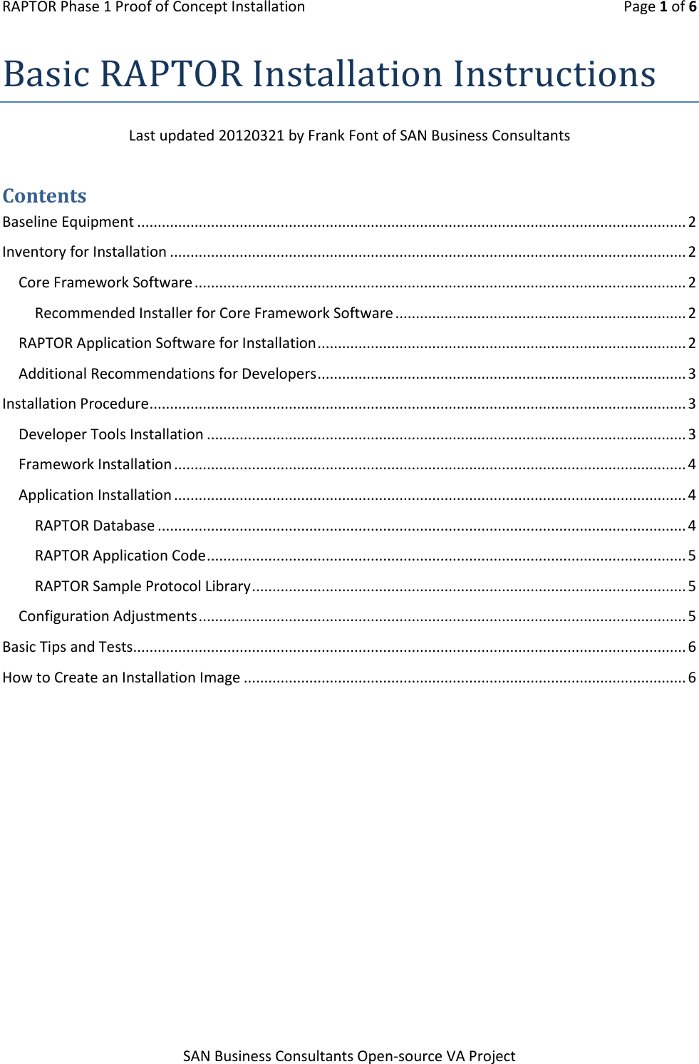 Page 1 of 6 - RAPTOR Installation Instructions