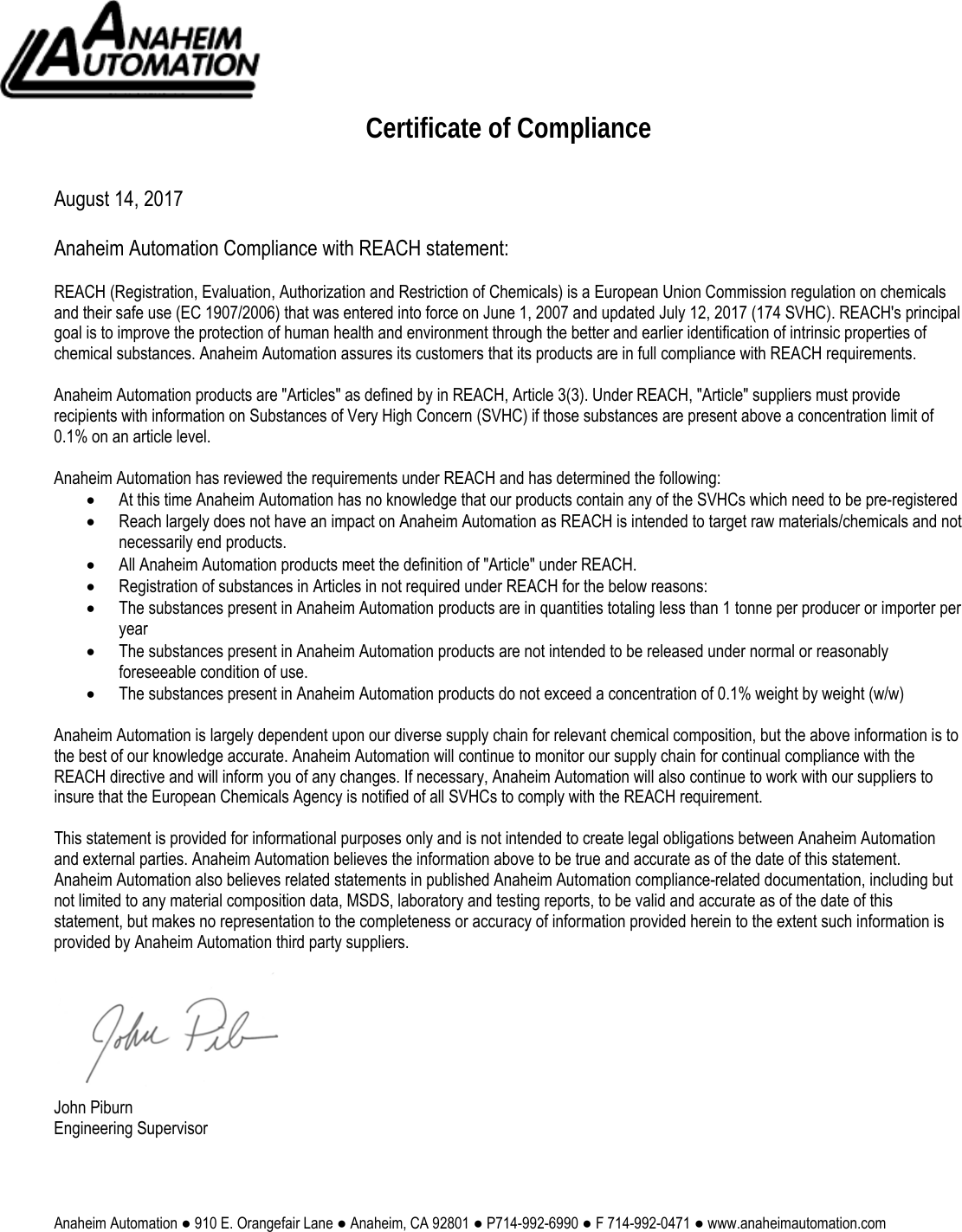 Page 1 of 1 - REACH Statement