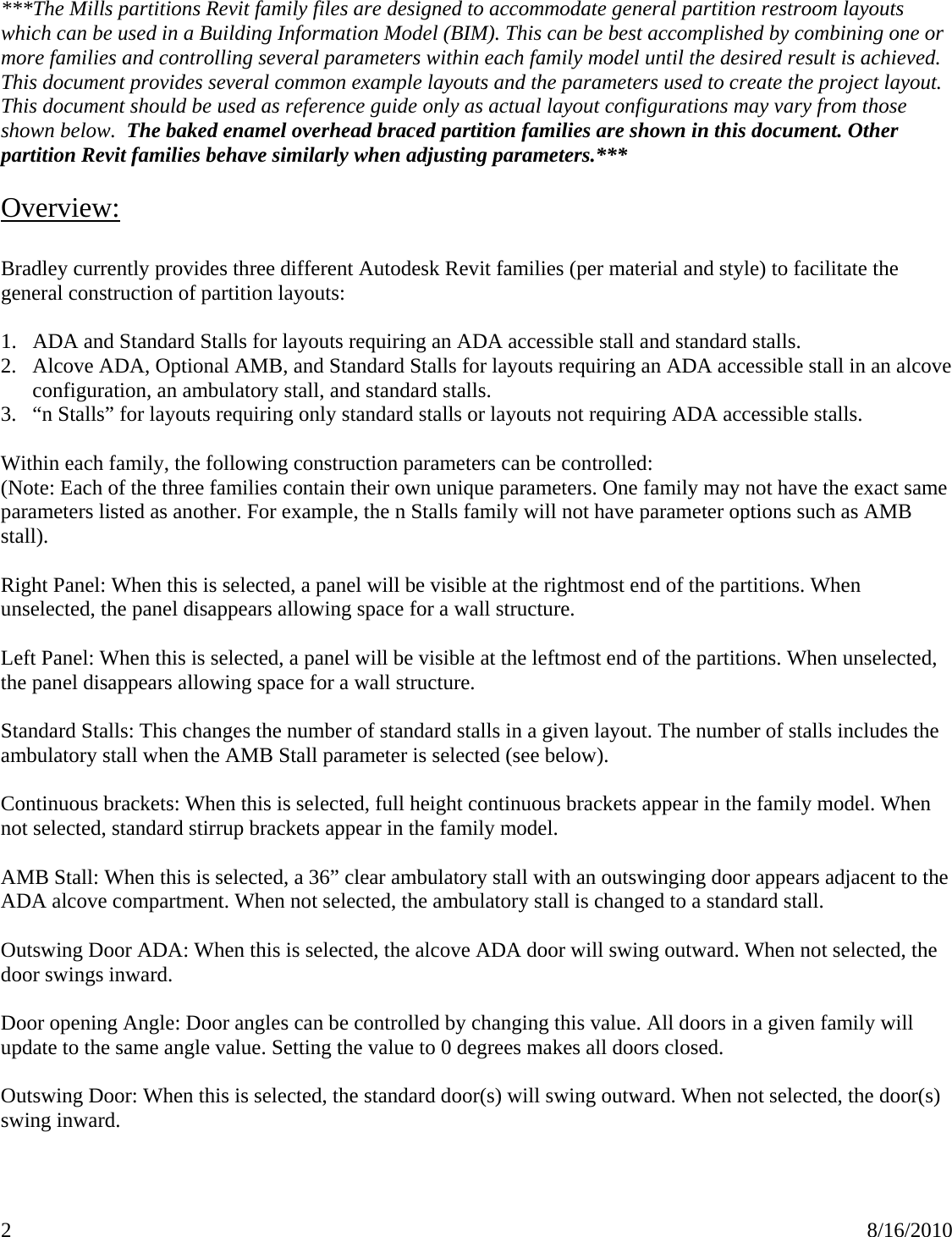 Page 2 of 12 - Mills Partitions Revit Families Overview README-Bradley Partition Instructions