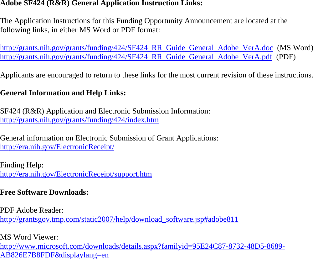 Page 1 of 1 - Adobe Version A - SF424 (R&R) General Application Instruction Links, Information And Help Free Software Downl RFA-OD-09-003-application-instructions