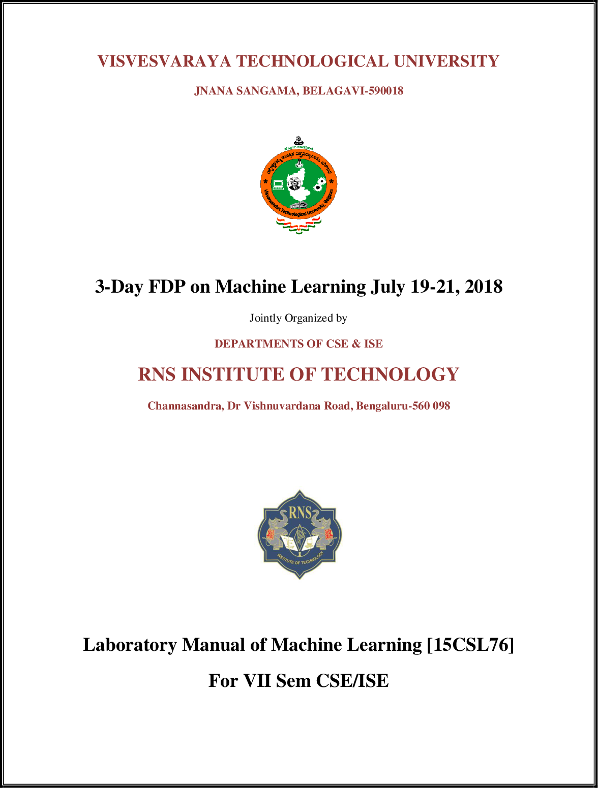 RNSIT MACHINE LEARNING LAB MANUAL 2018