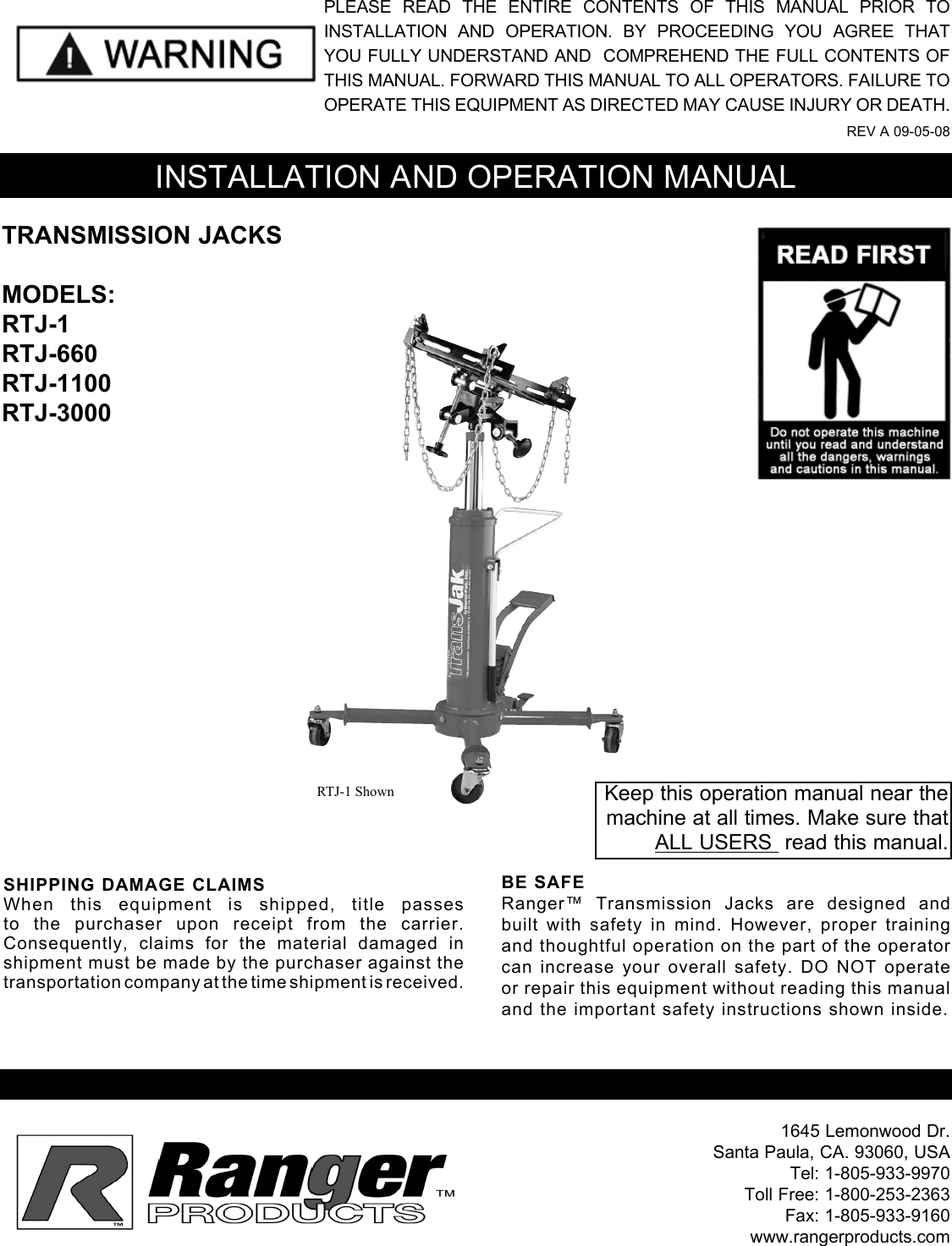 Page 1 of 10 - RTJ-1 RTJ-1100  RTJ-Series_Manual RTJ-Series Manual