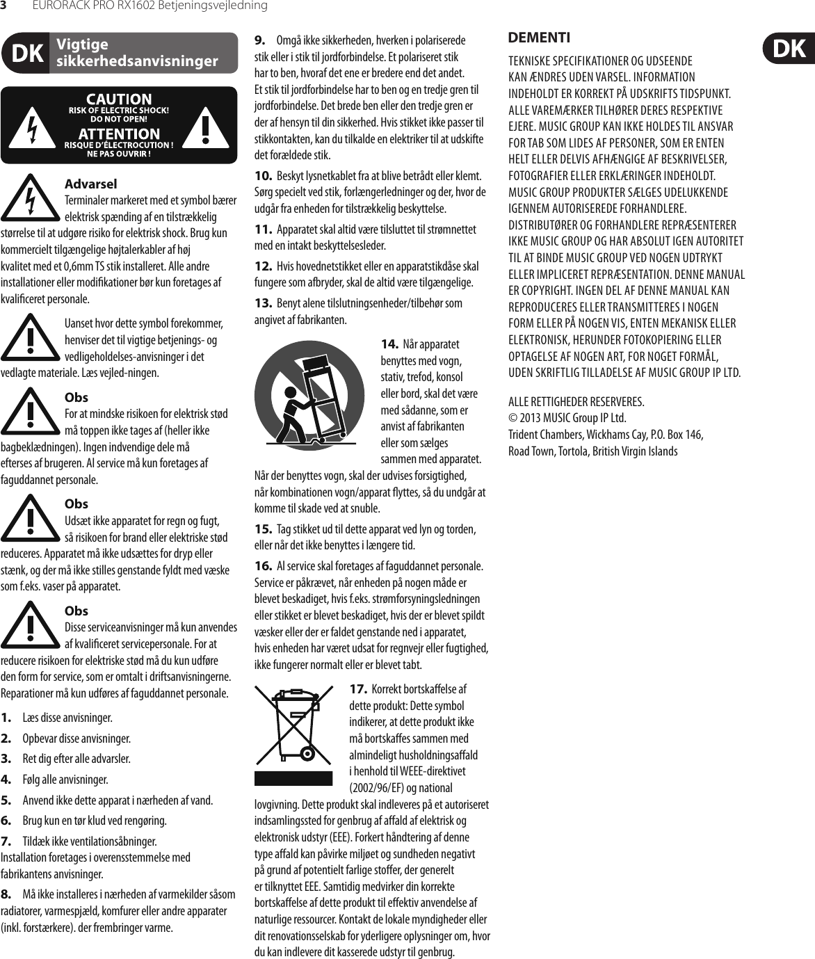 Page 3 of 11 - P0206 (RX1602) Behringer RX1602 User Manual (Danish) M DK