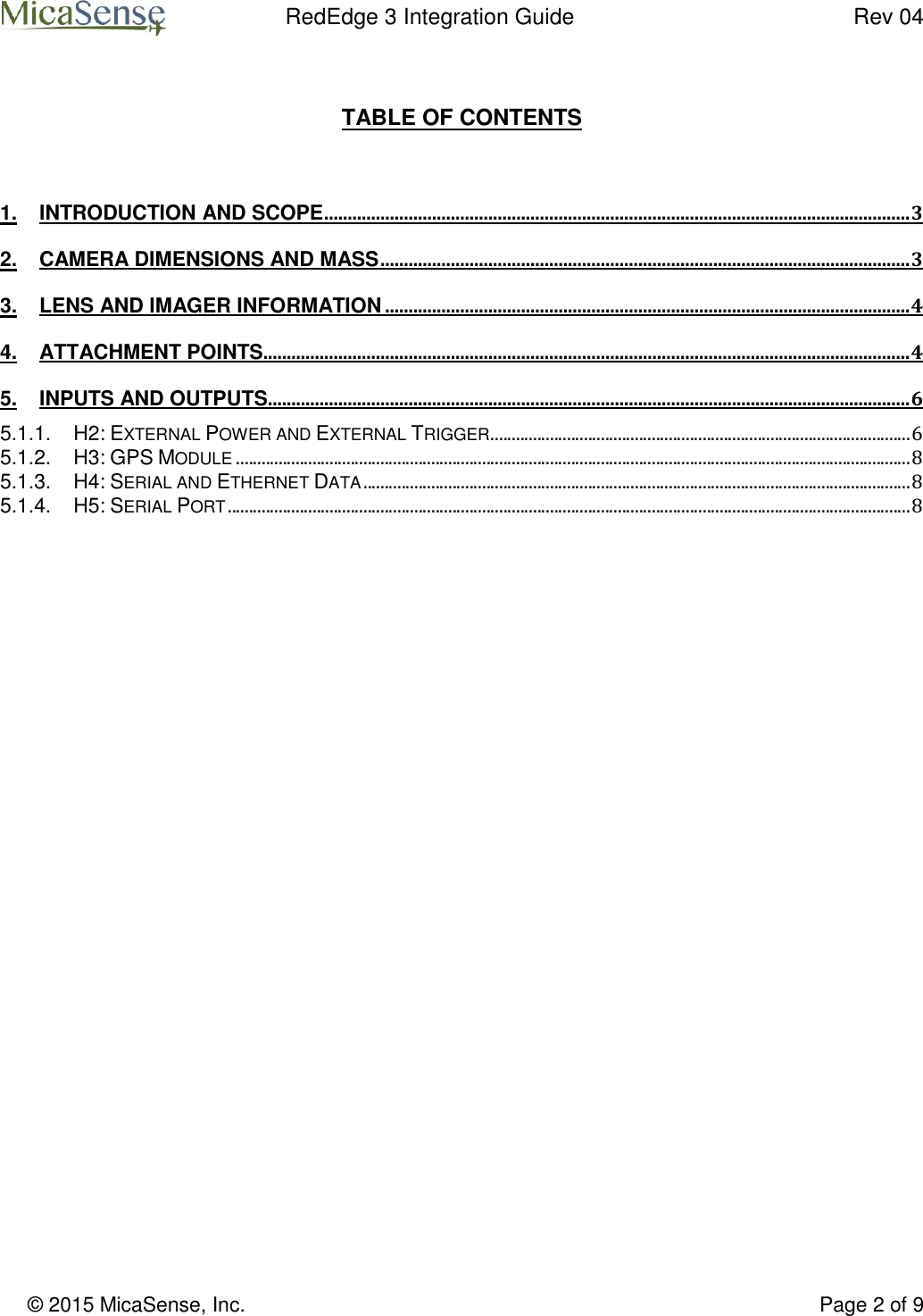 Page 2 of 9 - Red Edge 3 Integration Guide V04