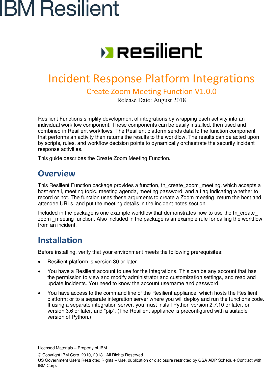 Page 1 of 8 - Resilient IRP Integrations Create Zoom Meeting Function Guide
