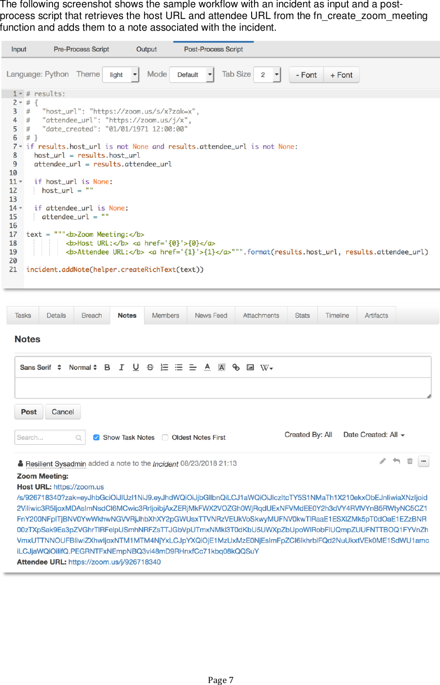 Page 7 of 8 - Resilient IRP Integrations Create Zoom Meeting Function Guide