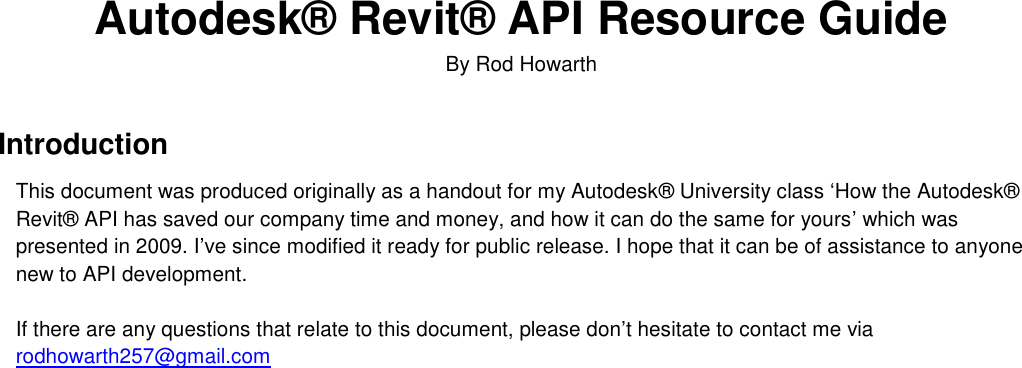 Page 1 of 10 - Revit API Resource Guide By Rod Howarth