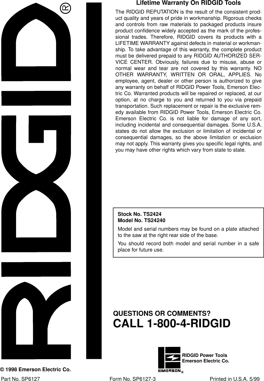 Page 12 of 12 - Ridgid-Ts2424-Parts-Manual