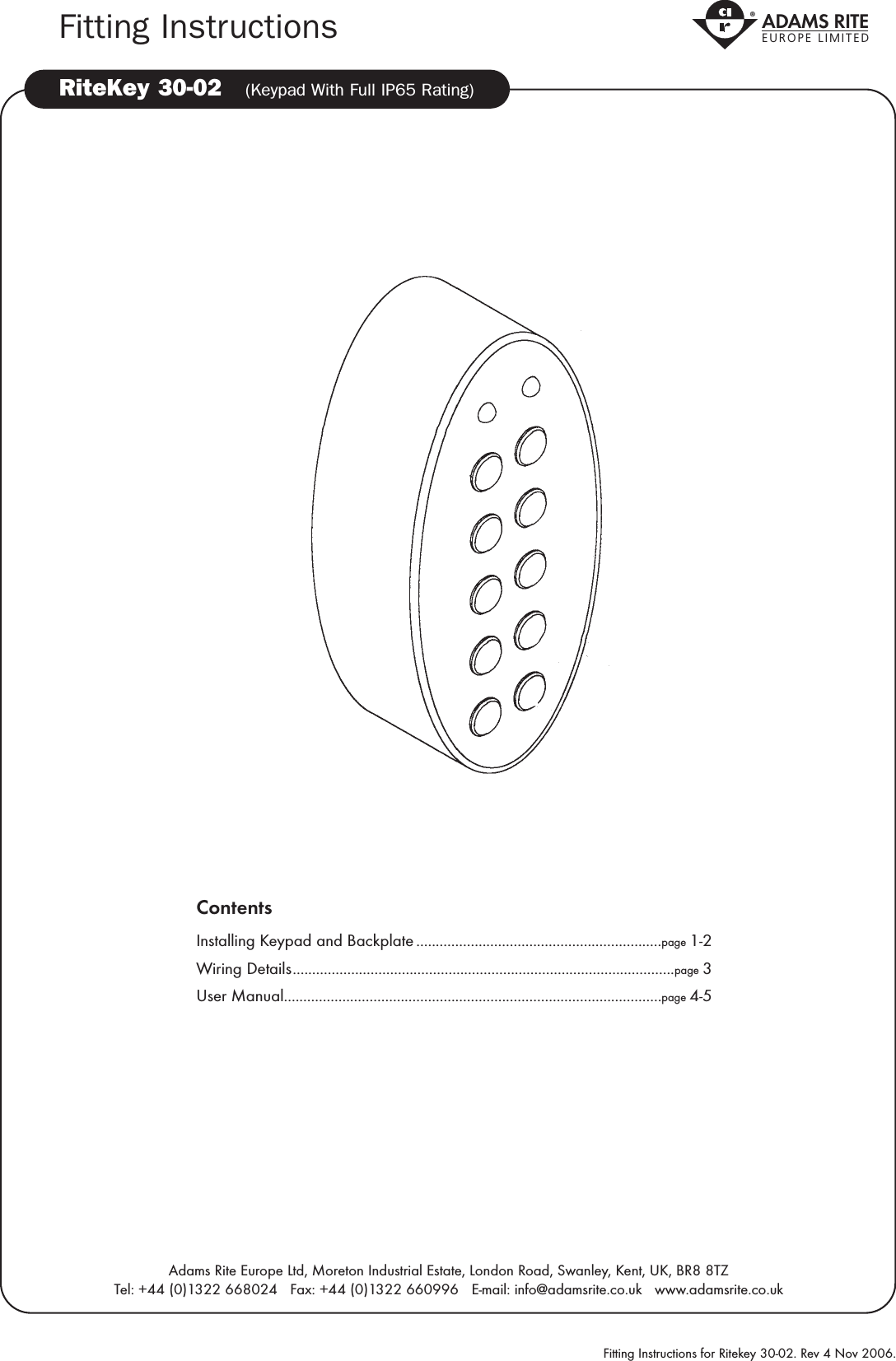 Page 1 of 6 - RiteKey FI 30-02 Nov 06 Rite Key-30-02-FI-Nov-06