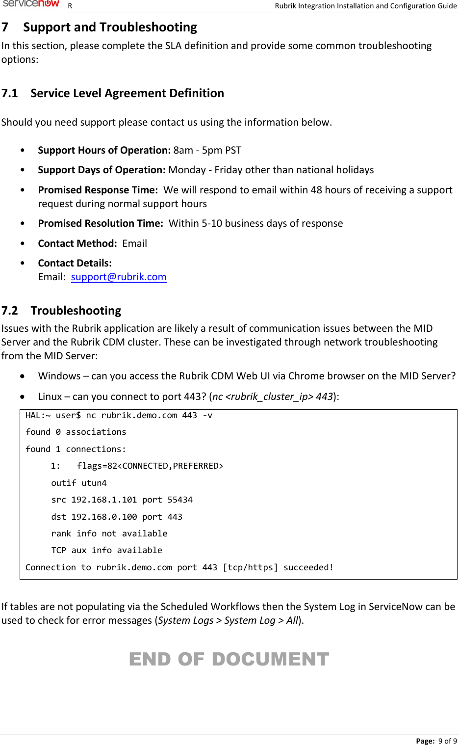 Page 9 of 9 - Rubrik Scoped Certified Application Installation And Configuration Guide V.1.4