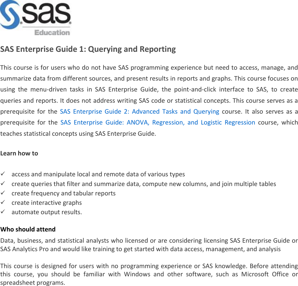 Page 1 of 3 - Table Of Contents SAS Enterprise Guide 1 Querying And Reporting