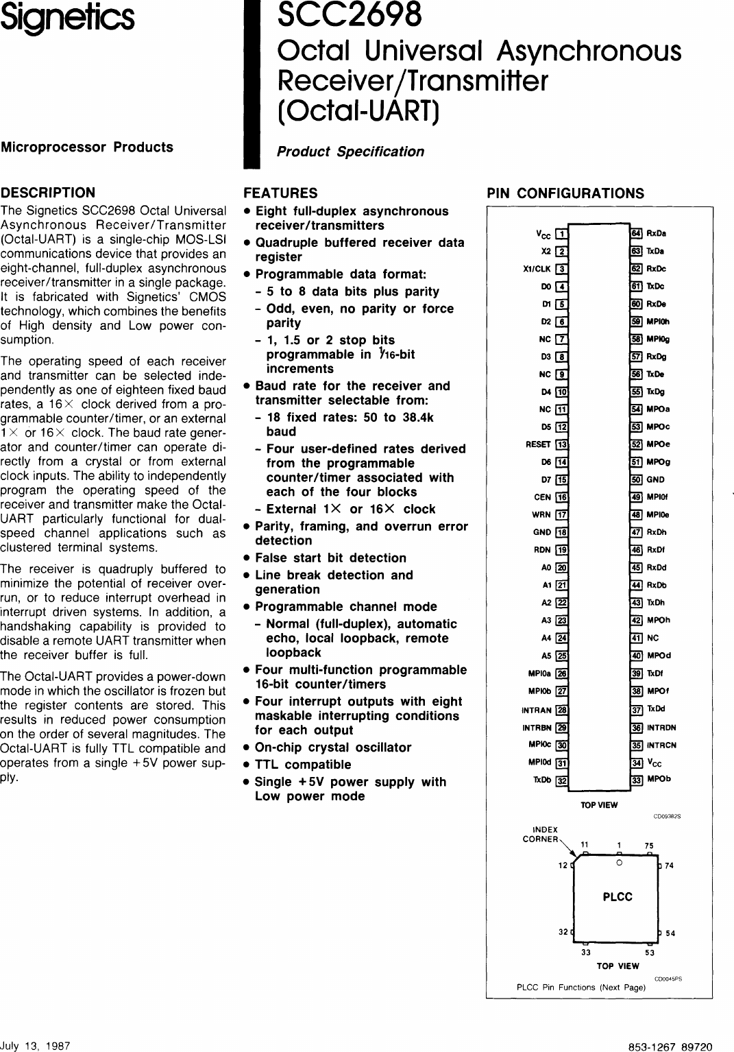 SCC2698_Octal_Universal_Asynchronous_Receiver_Transmitter_Jul87 SCC2698 ...