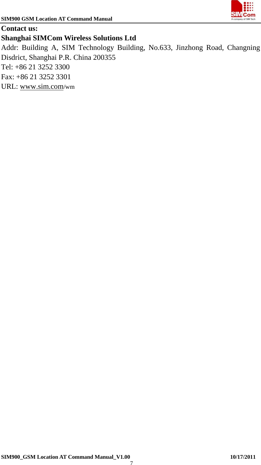 Page 8 of 8 - SIM900 GSM Location AT Command Manual V1.00