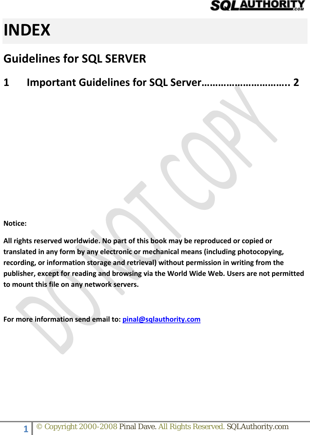 Page 1 of 9 - SQLAuthority.com - SQL Server Important Guidelines SQLServer Guide Lines