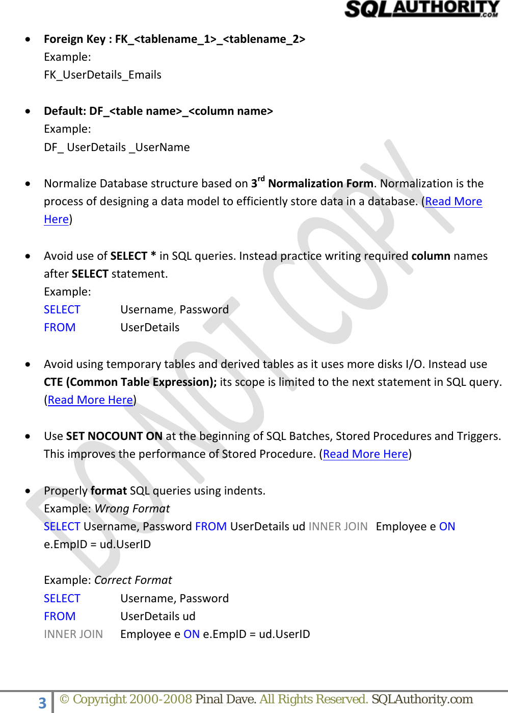 Page 3 of 9 - SQLAuthority.com - SQL Server Important Guidelines SQLServer Guide Lines