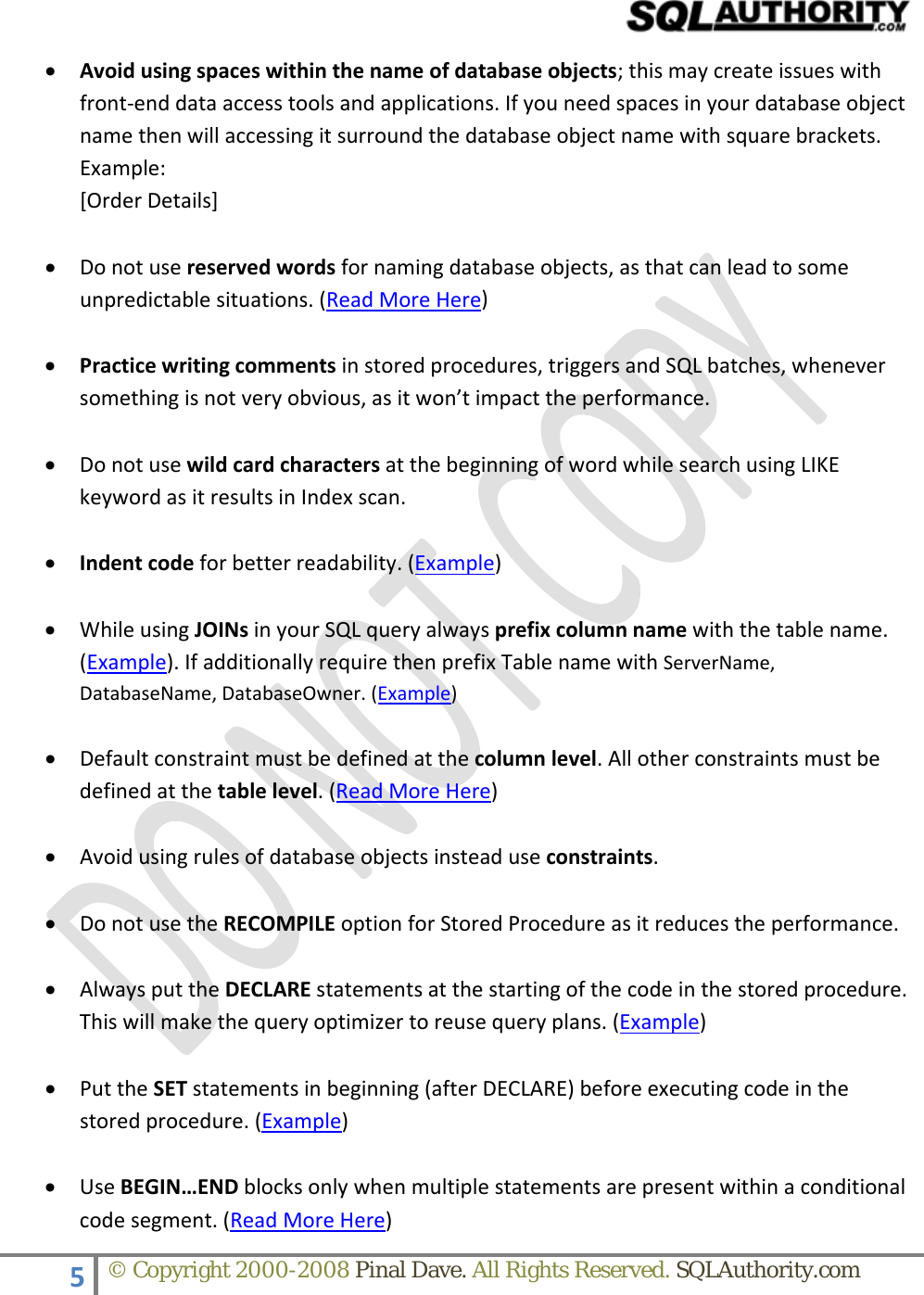 Page 5 of 9 - SQLAuthority.com - SQL Server Important Guidelines SQLServer Guide Lines