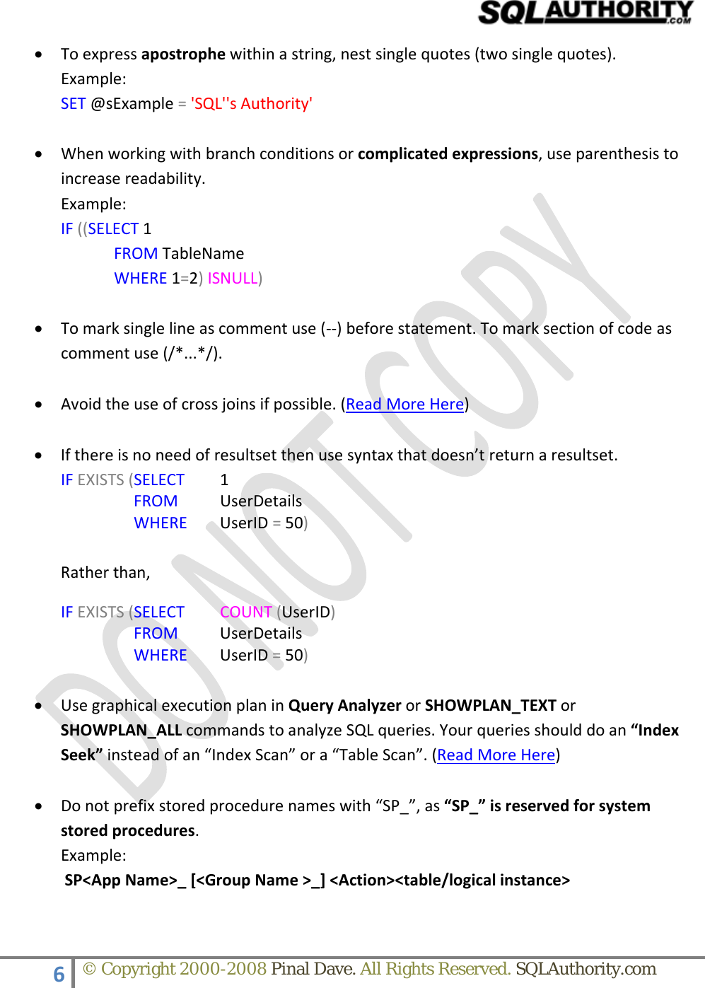 Page 6 of 9 - SQLAuthority.com - SQL Server Important Guidelines SQLServer Guide Lines