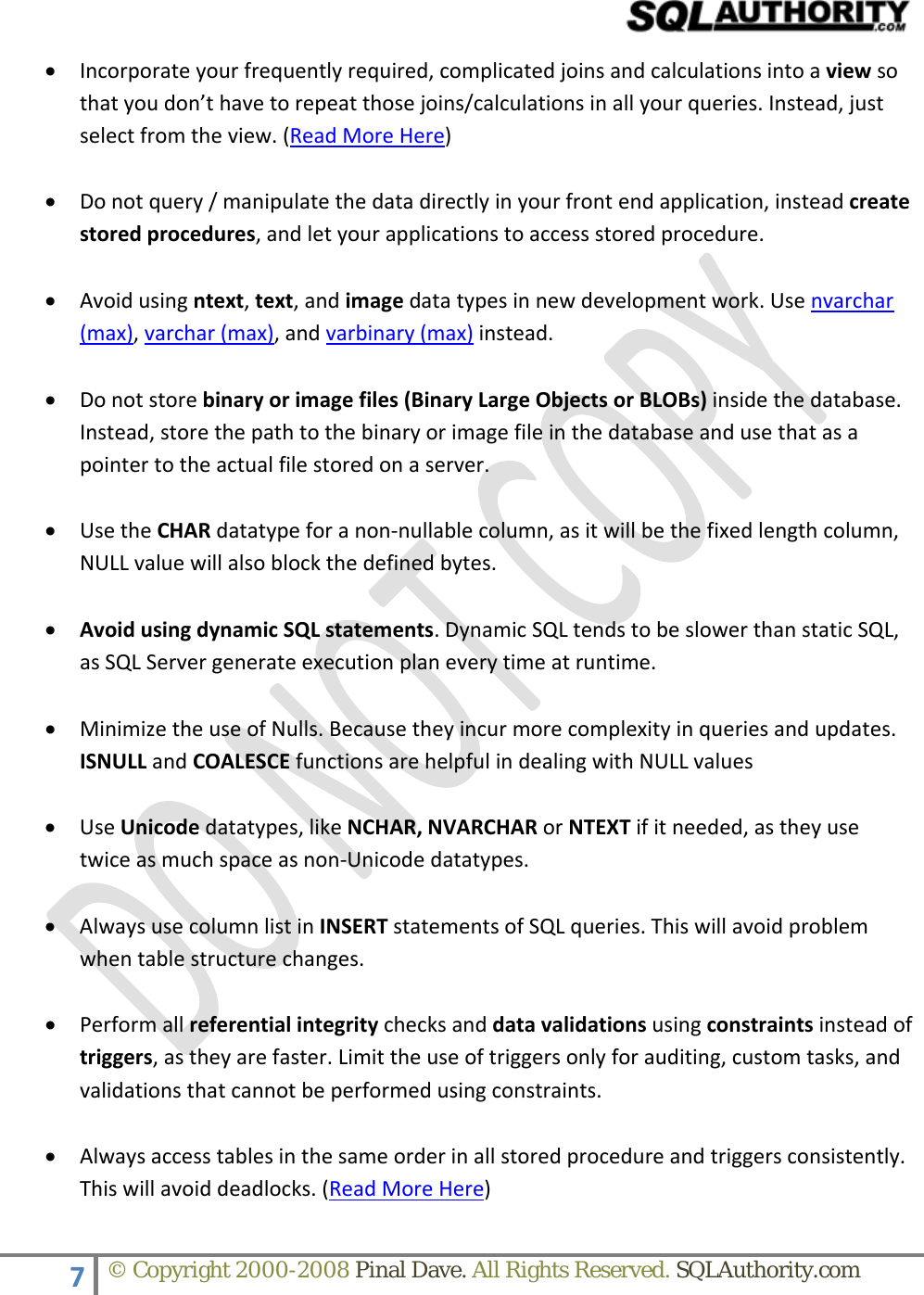 Page 7 of 9 - SQLAuthority.com - SQL Server Important Guidelines SQLServer Guide Lines