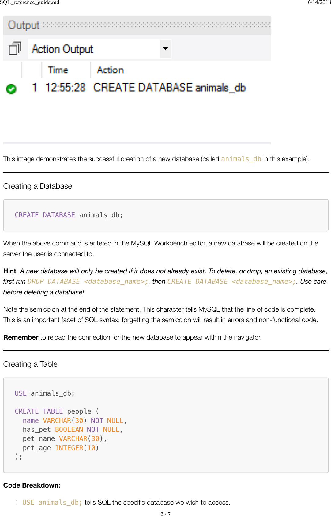 Page 2 of 7 - SQL Reference Guide