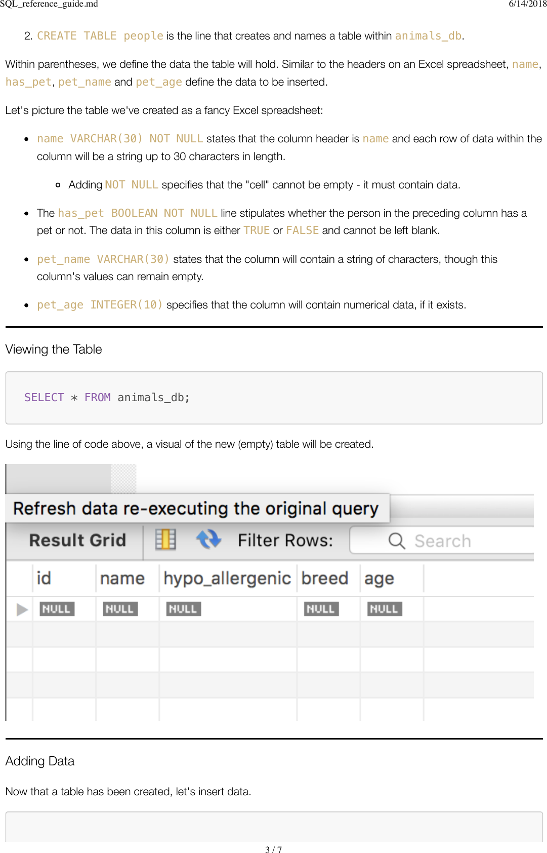 Page 3 of 7 - SQL Reference Guide