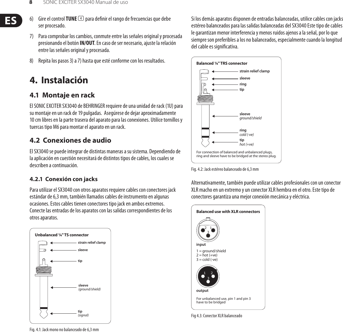 Page 8 of 10 - SONIC EXCITER SX3040 Behringer User Manual (Spanish) P0582 M ES