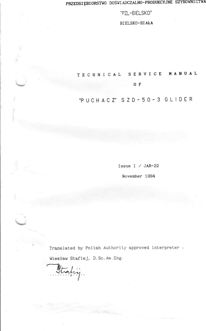SZD 50 3 Puchacz Service Manual Issue I 1994 11 01