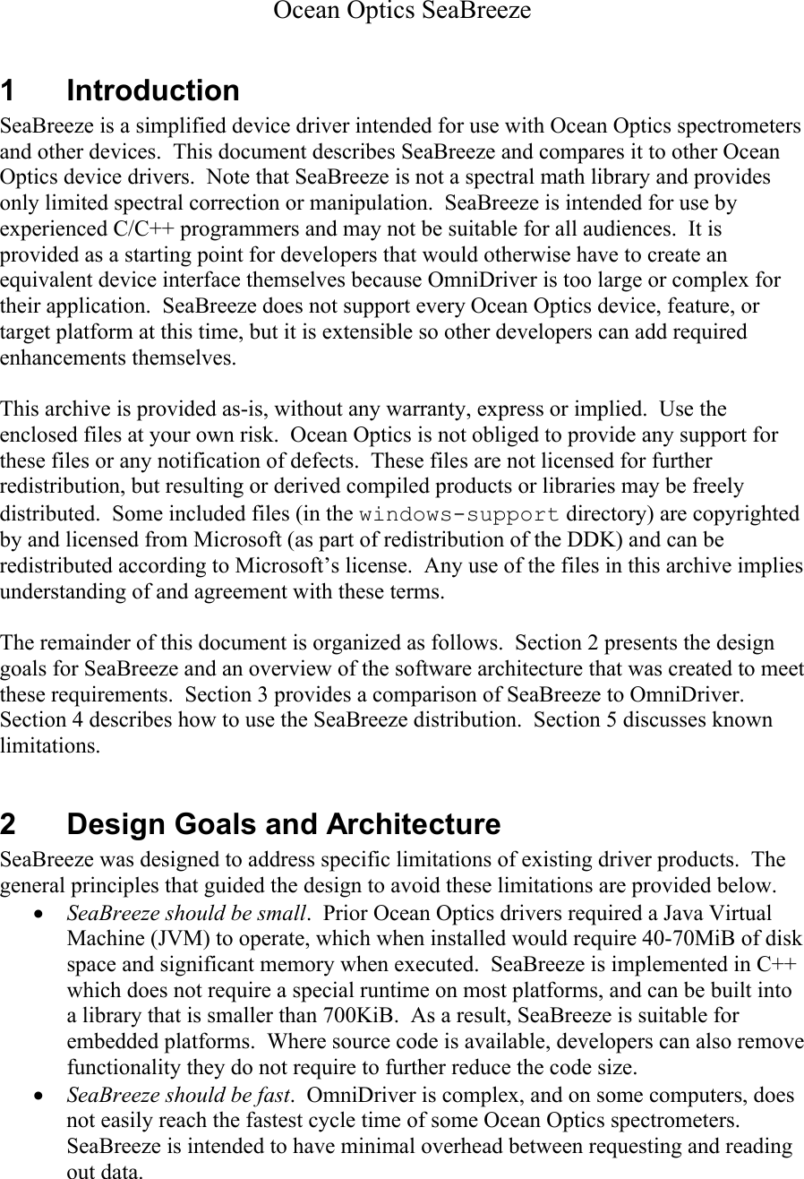 Page 1 of 7 - Ocean Optics SeaBreeze Sea Breeze-Manual-Core