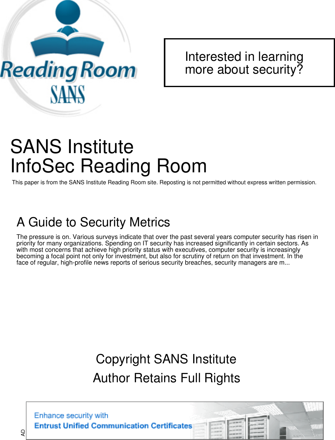 A Guide To Security Metrics Sec Sans