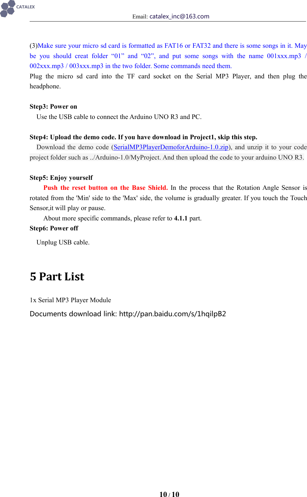 Page 10 of 10 - Serial MP3 Player V1.0 Manual