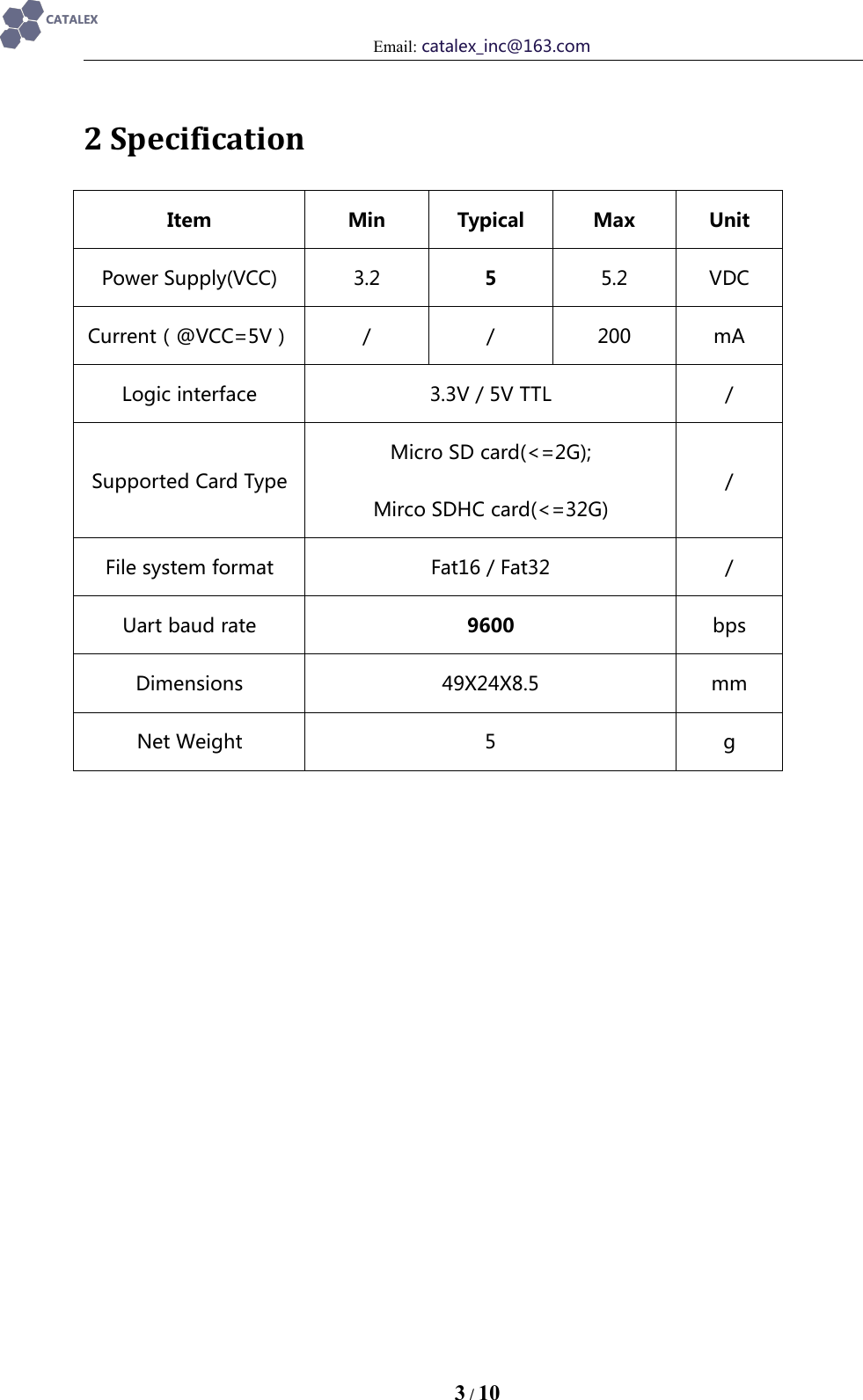 Page 3 of 10 - Serial MP3 Player V1.0 Manual