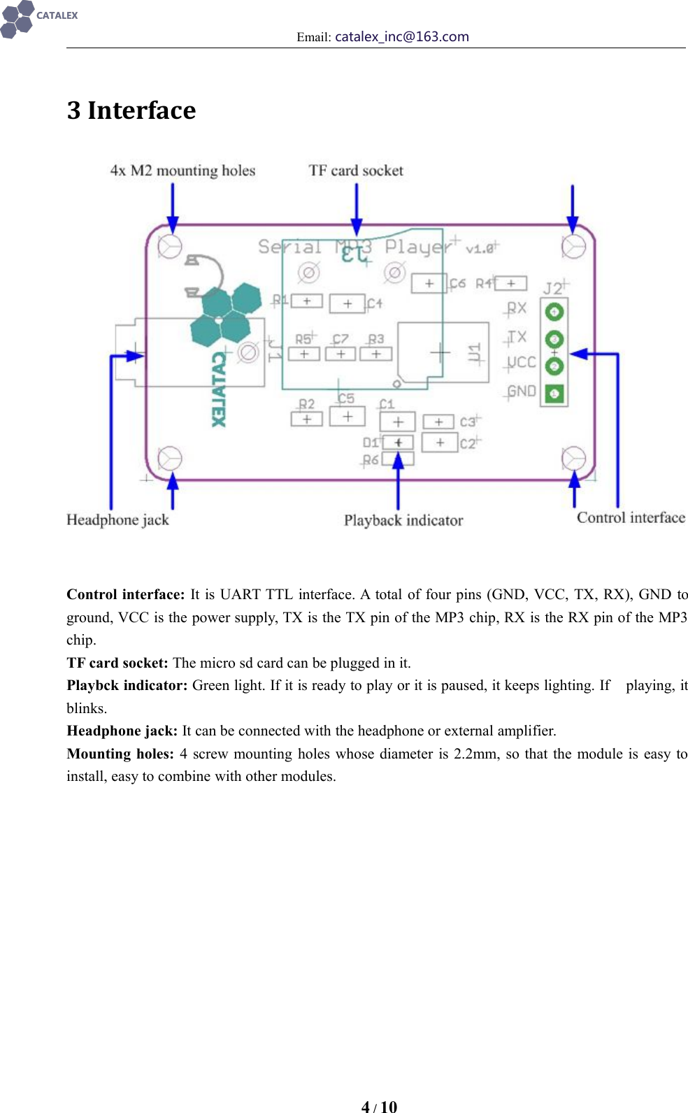 Page 4 of 10 - Serial MP3 Player V1.0 Manual