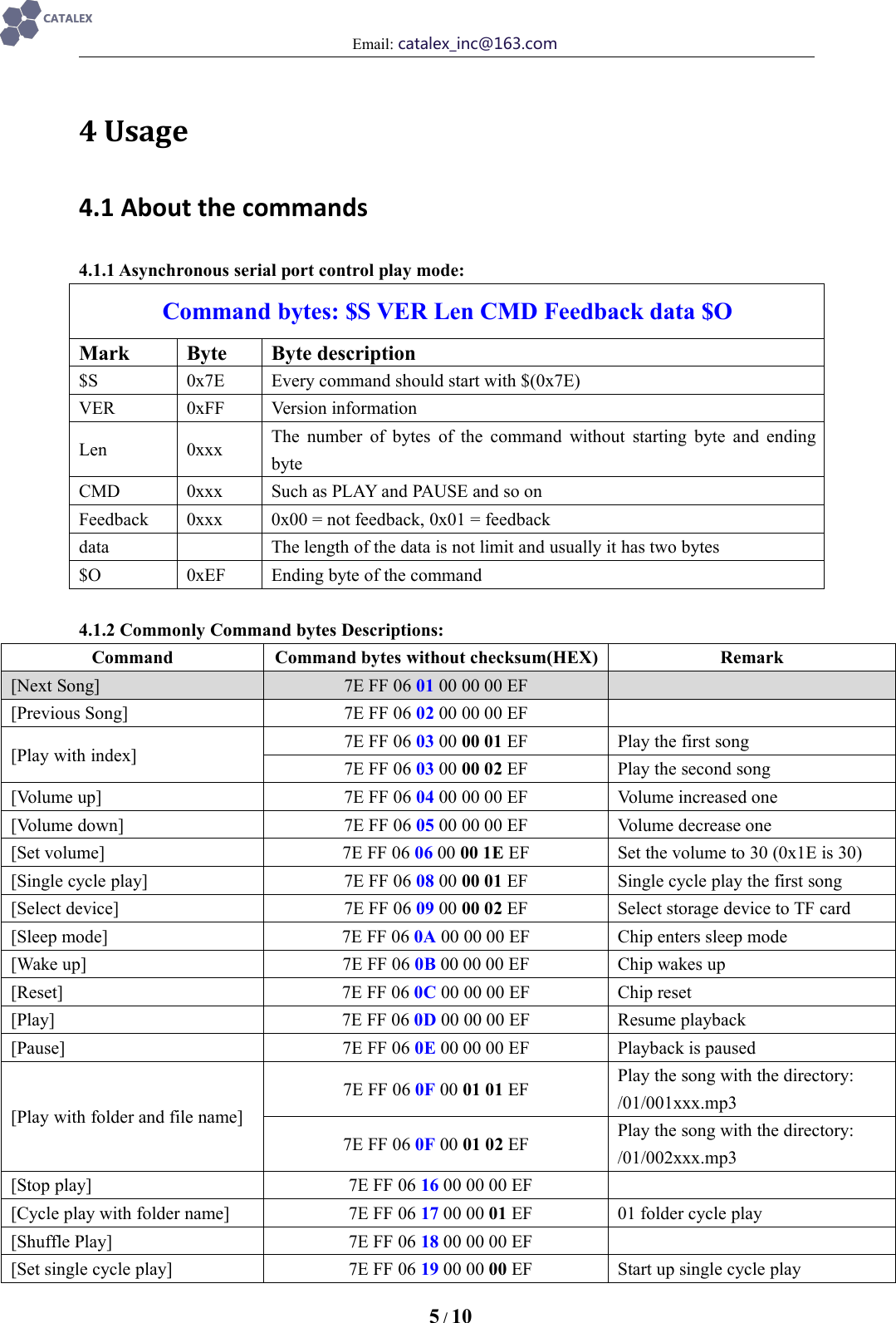 Page 5 of 10 - Serial MP3 Player V1.0 Manual