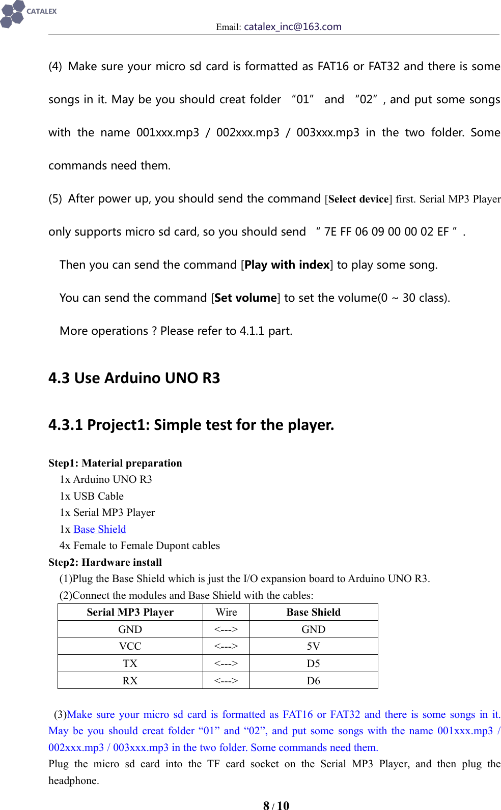 Page 8 of 10 - Serial MP3 Player V1.0 Manual