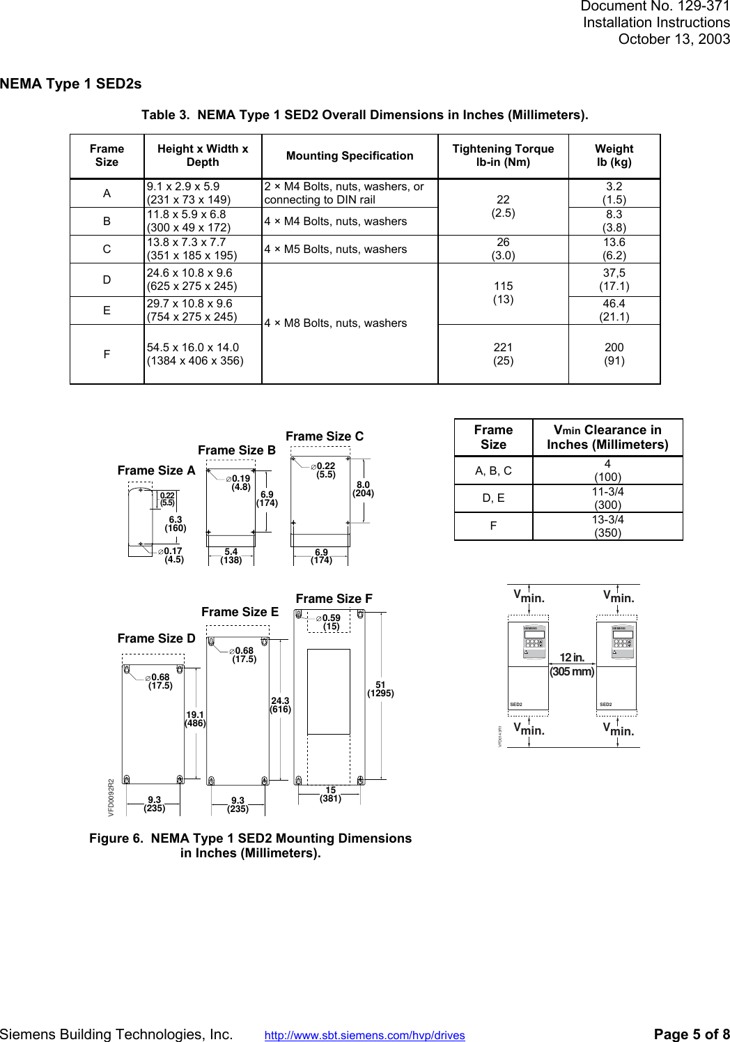 Page 5 of 8 - SED2 Variable Frequency Drives Siemens-SED2-Installation-Instructions