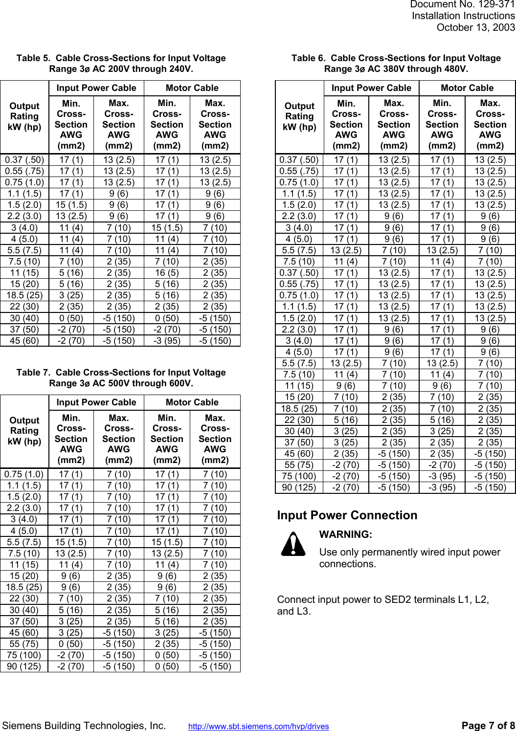 Page 7 of 8 - SED2 Variable Frequency Drives Siemens-SED2-Installation-Instructions