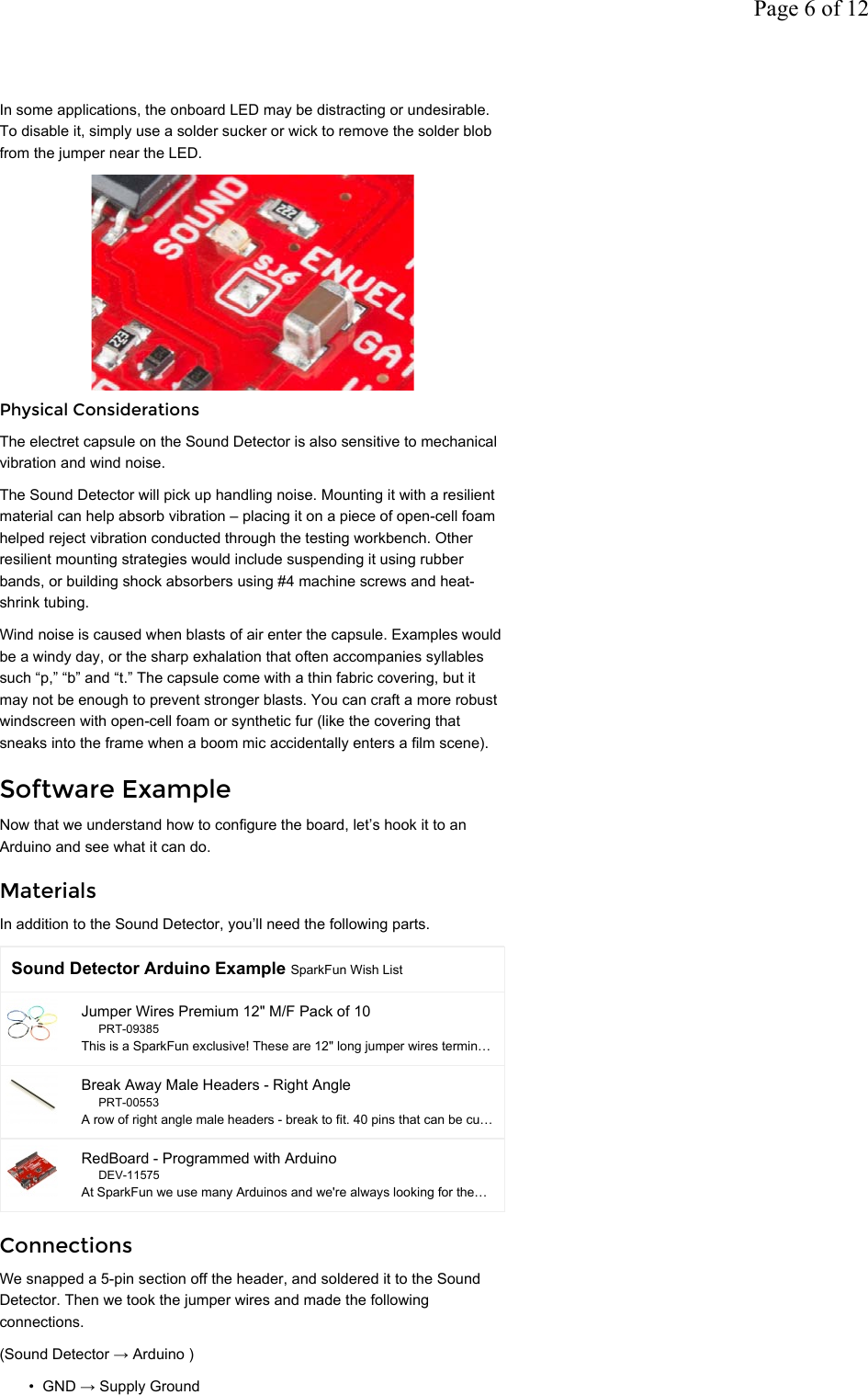 Page 6 of 12 - S://learn.sparkfun.com/tutorials/sound-detector-hookup-guid Sound Detector Hookup Guide 2