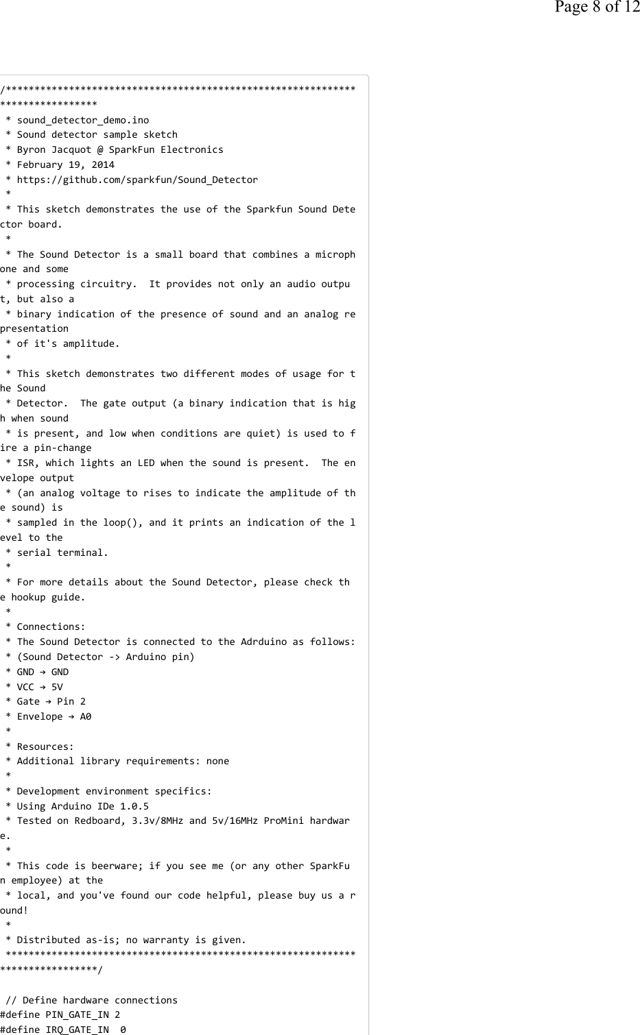 Page 8 of 12 - S://learn.sparkfun.com/tutorials/sound-detector-hookup-guid Sound Detector Hookup Guide 2