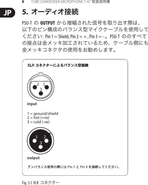 Page 8 of 10 - TUBE CONDENSER MICROPHONE T-47 Behringer User Manual (Japanese) P0720 M JP