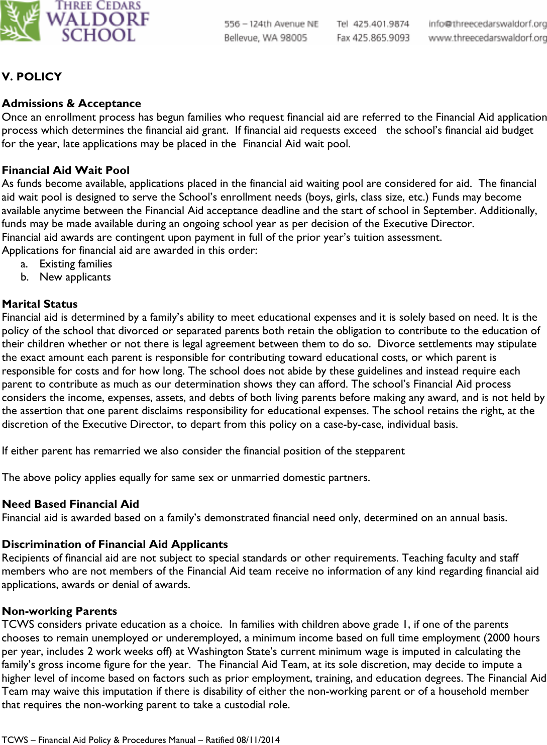 Page 3 of 8 - TCWS Financial Aid Policy And Procedures Manual 08112014 TCWS-Financial-Aid-Policy-and-Procedures-Manual-08112014