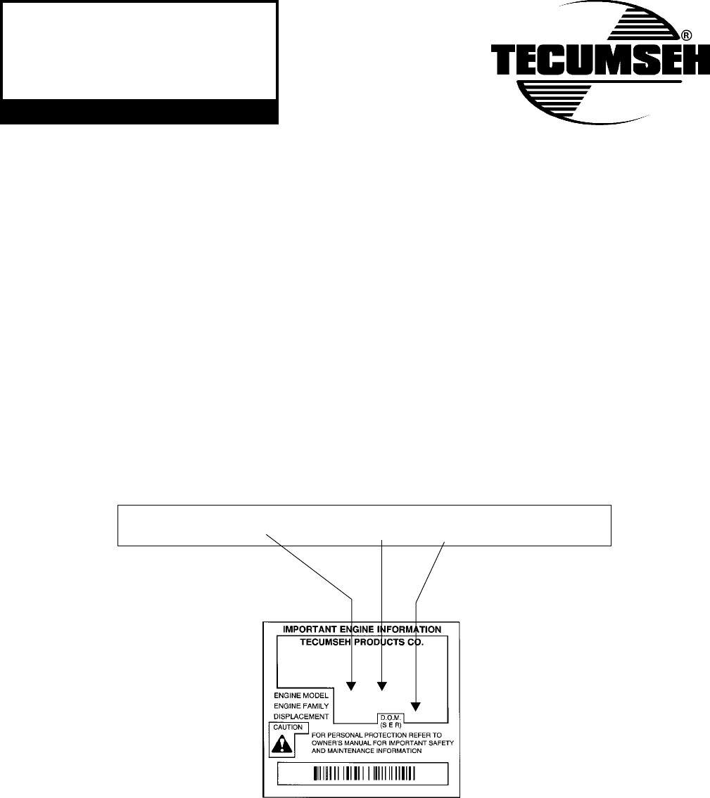 Tecumseh Carburetor Manual Series 1 Emission