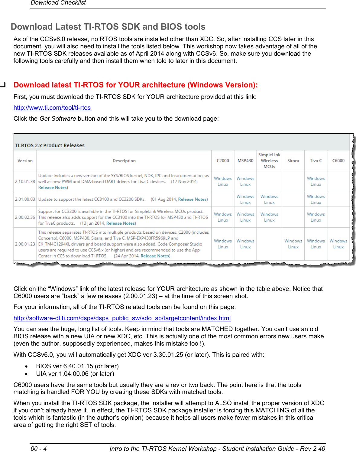 Page 4 of 12 - Student Installation Guide - Rev 2.40 TI RTOS Workshop Rev2.40