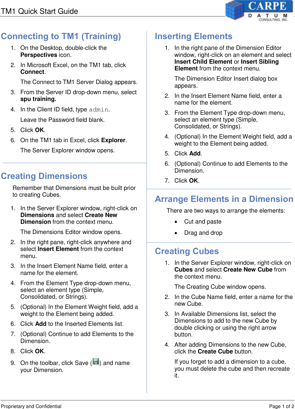 Page 1 of 2 - TM1 Quick Start Guide