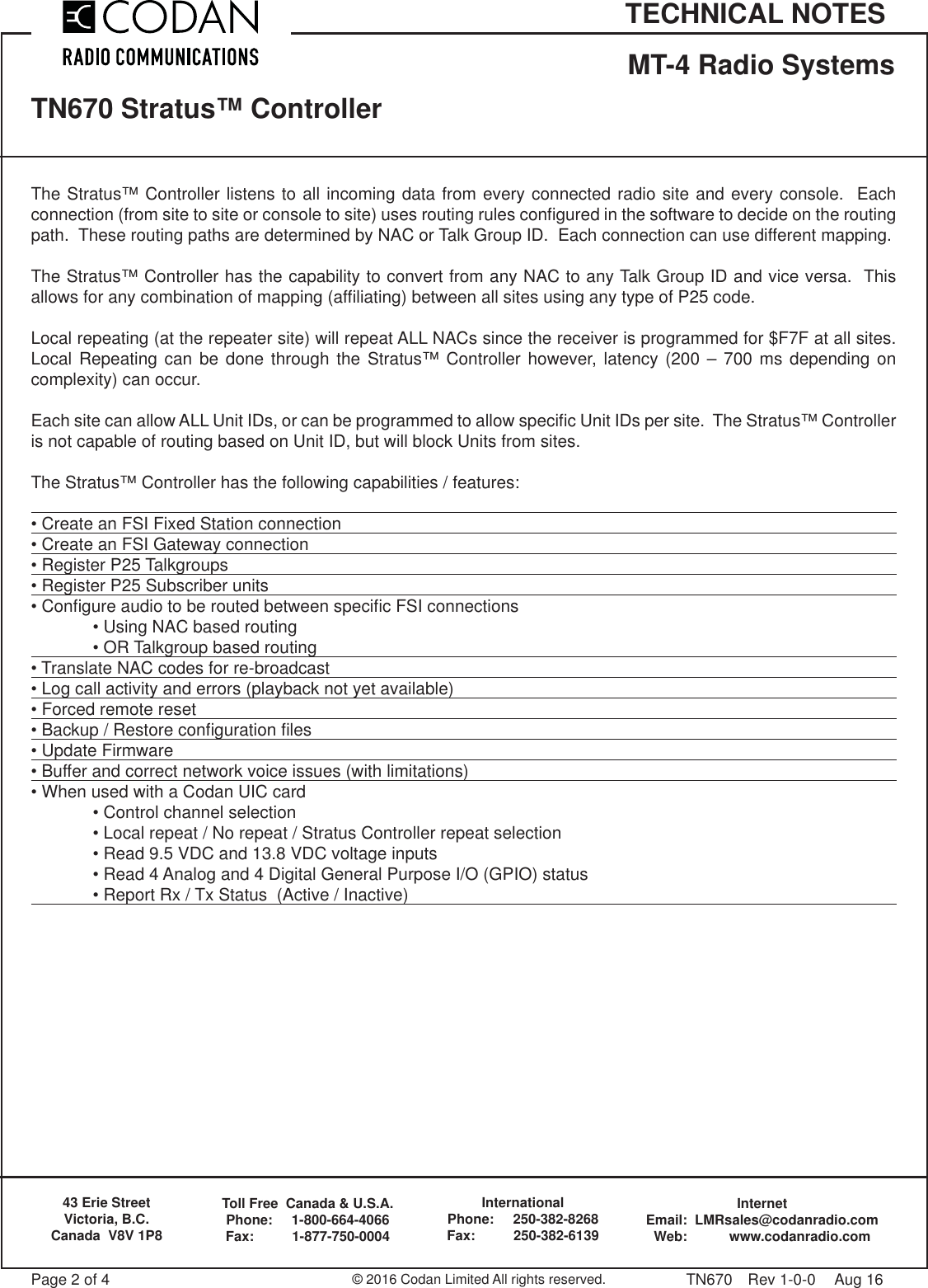 Page 2 of 4 - TN670-1 Stratus™ Controller TN670-1-Stratus-Controller