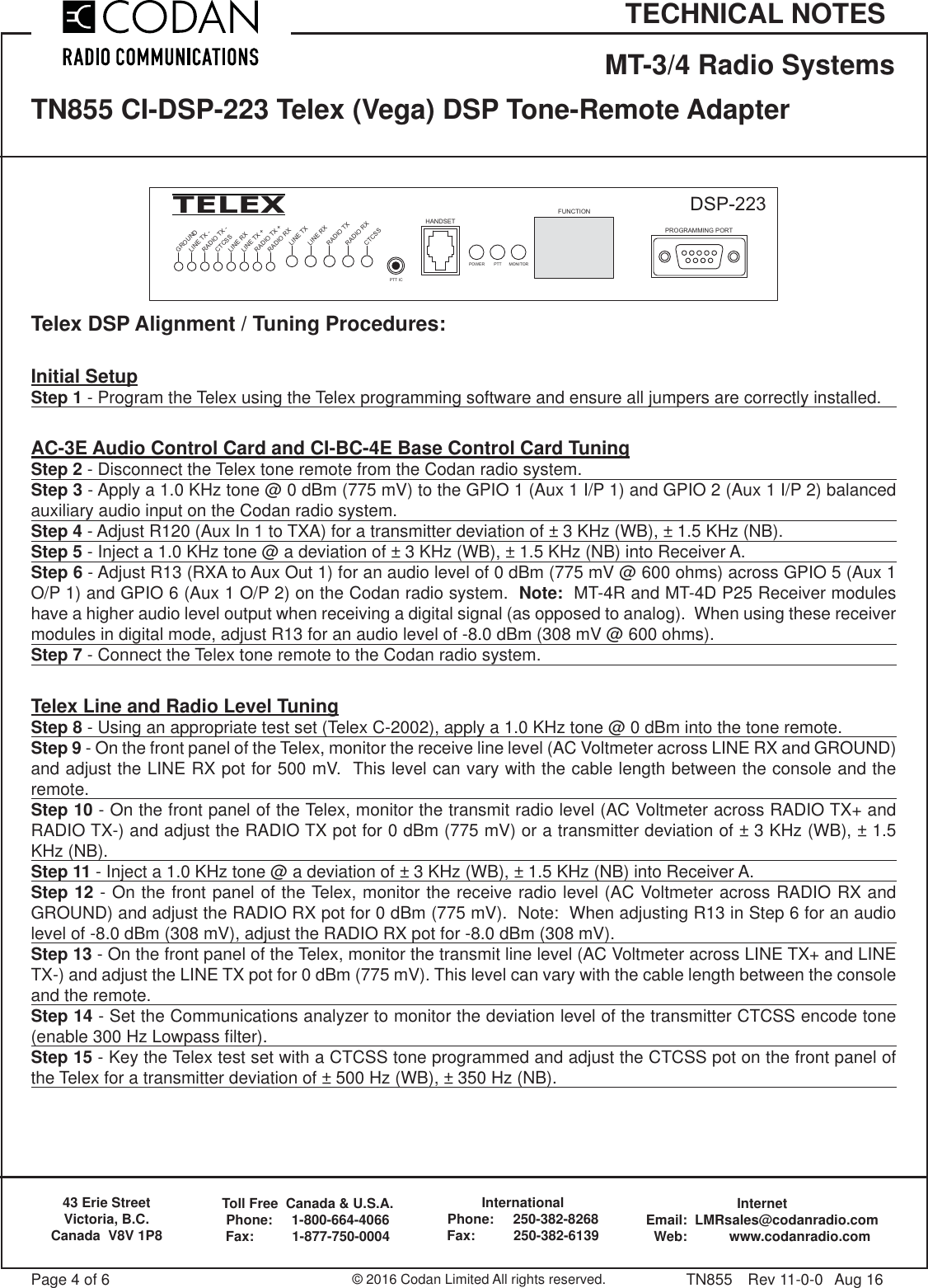 Page 4 of 6 - TN855-11 Telex DSP-223 TN855 CI-DSP-223 (Vega) DSP Tone-Remote Adapter TN855-11-Telex-DSP-223-1