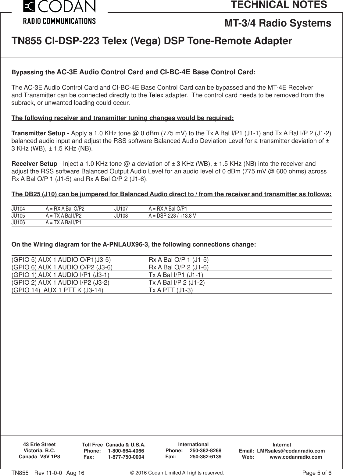 Page 5 of 6 - TN855-11 Telex DSP-223 TN855 CI-DSP-223 (Vega) DSP Tone-Remote Adapter TN855-11-Telex-DSP-223-1