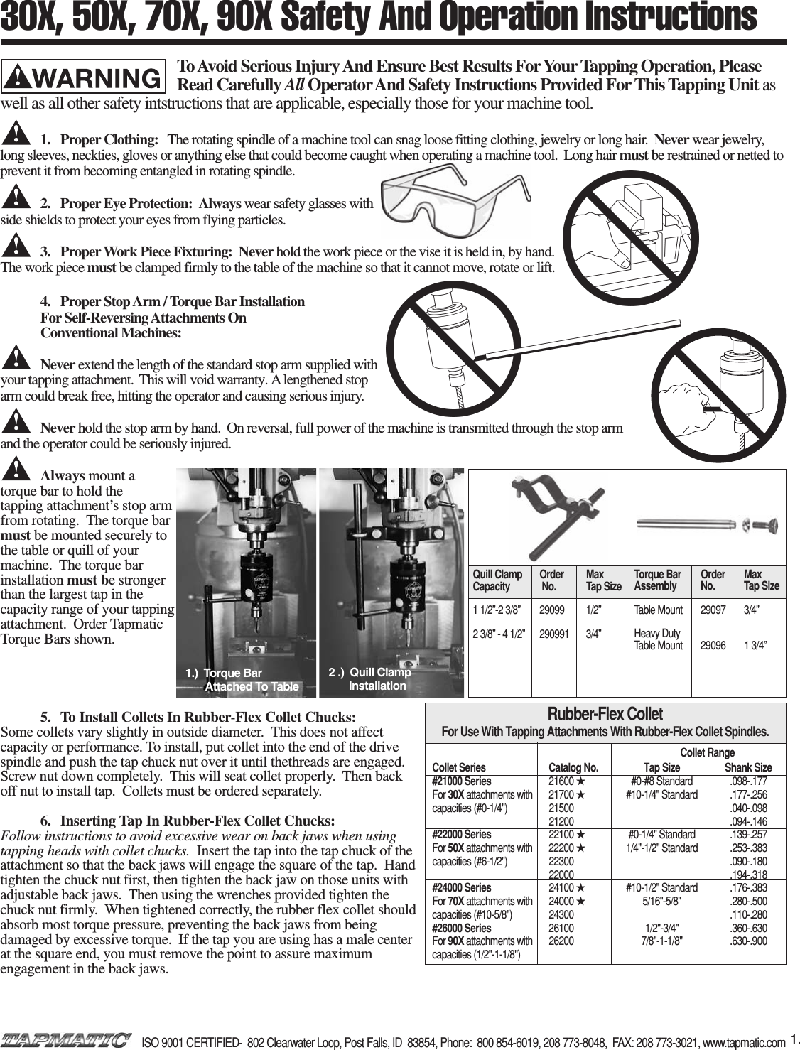 Page 1 of 6 - X Op Inst 9-03 Tapmatic-30x-50x-70x-Manual-Parts-List