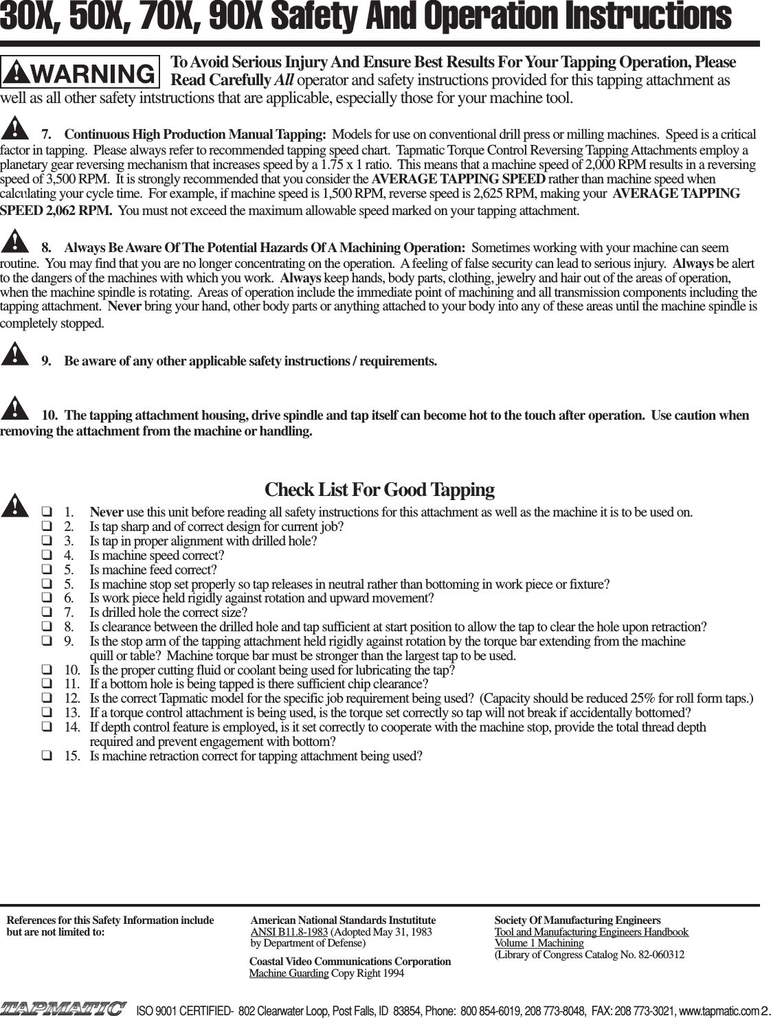 Page 2 of 6 - X Op Inst 9-03 Tapmatic-30x-50x-70x-Manual-Parts-List