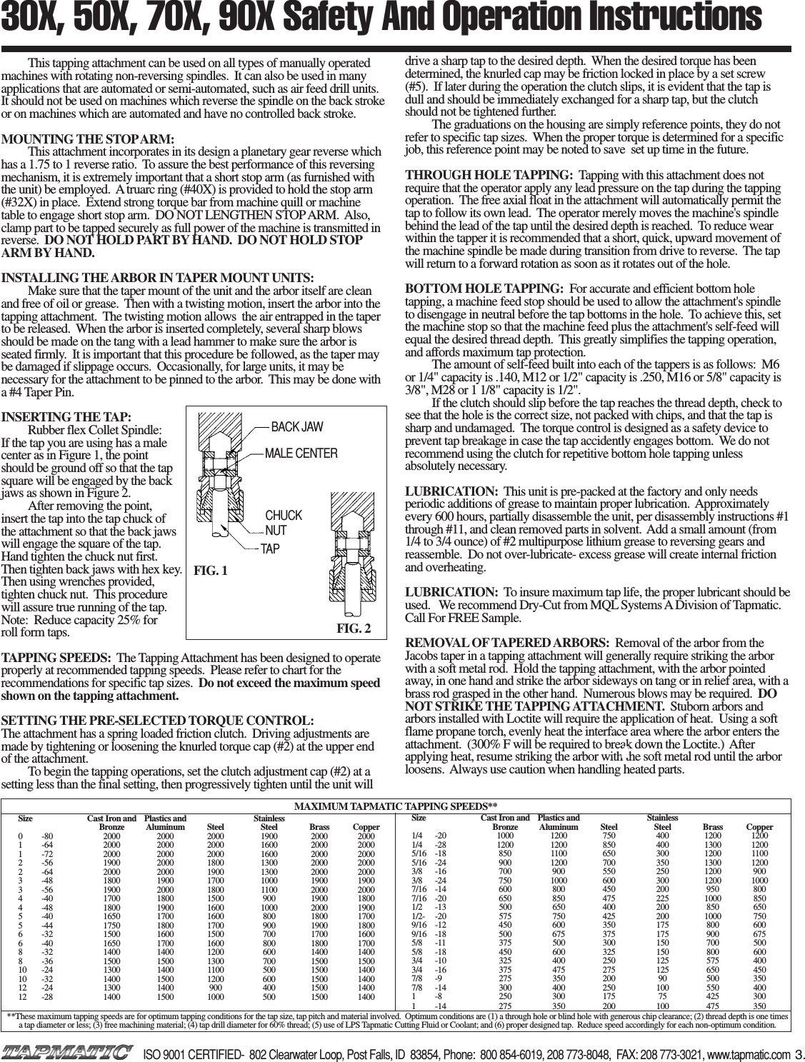 Page 3 of 6 - X Op Inst 9-03 Tapmatic-30x-50x-70x-Manual-Parts-List