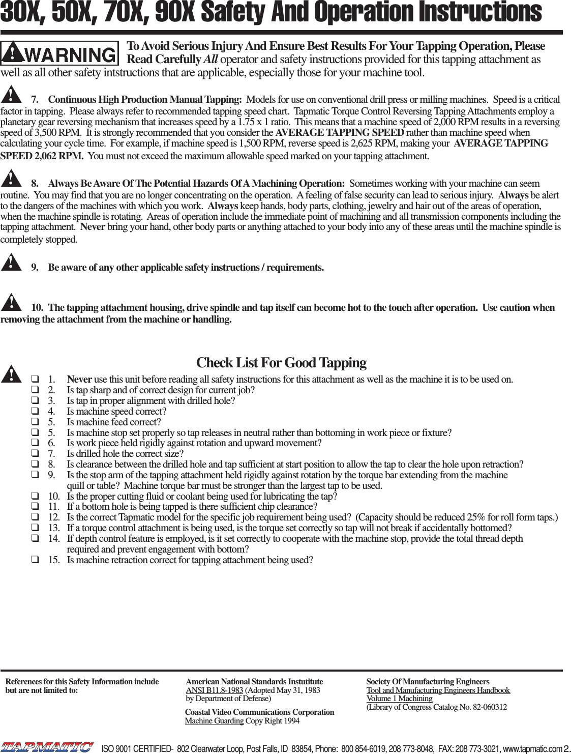 Page 2 of 6 - X Op Inst 9-03 Tapmatic-50X-Manual