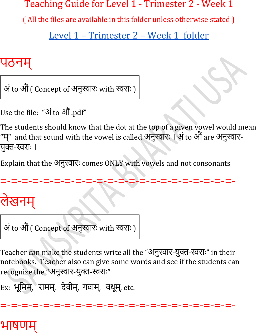 Page 1 of 3 - Teaching Guide Level 1 Trimester 2 Week
